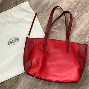 Fossil leather tote